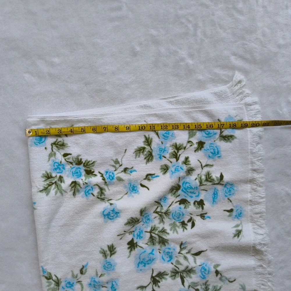 7 Vtg Martex Terri-Down Towel Set West Point Pepperell Blue Floral Fringe MCM